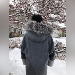 (SOLD) Soia & Kyo Real Silver Fox Fur & Wool Winter Jacket XL